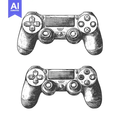 Two Hand Drawn Sketches of a Video Game Controller