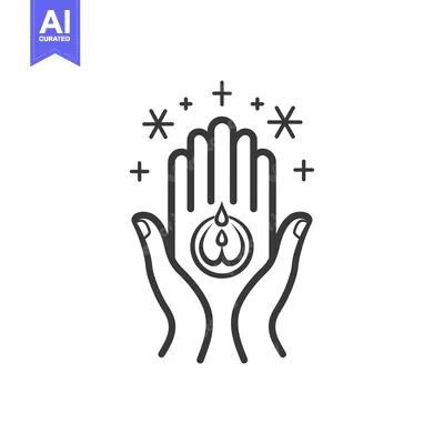 Two hands cupped around a stylized water droplet with stars