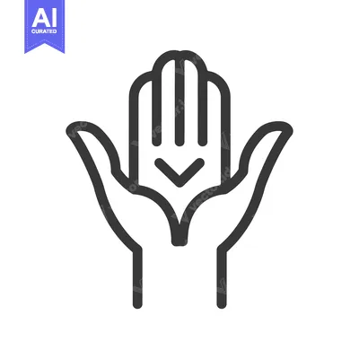 Aset desain premium: Two hands cupping a downward-pointing arrow