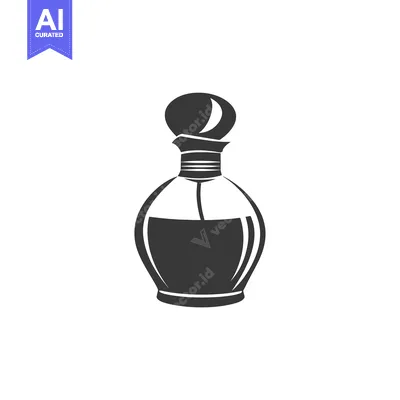 A black and white silhouette of a perfume bottle
