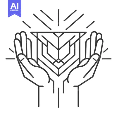 Two Hands Holding a Geometric Shape with Rays of Light Above