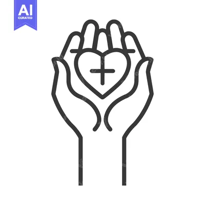 Two hands holding a heart with a cross inside
