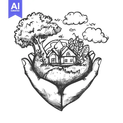 Aset premium populer: Two Hands Holding a Miniature World with a House, Tree, and Clouds