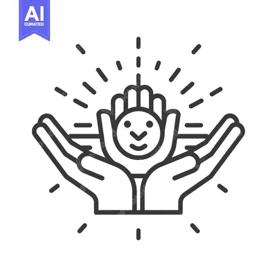 Aset premium populer: Two hands holding a smiling face with rays of light