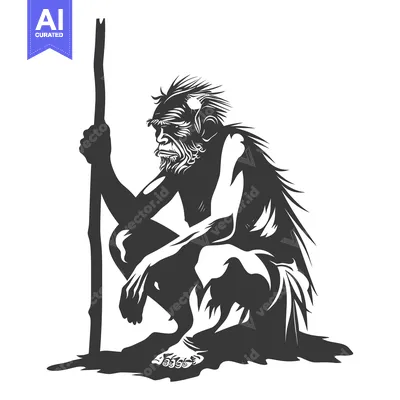 Aset premium populer: A Black and White Silhouette of a Primitive Human Holding a Staff