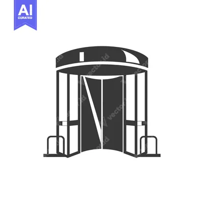 A black and white silhouette of a revolving door