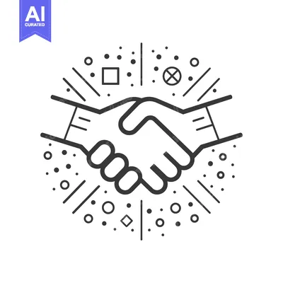 Two Hands Shaking, Surrounded by Geometric Shapes and Dots