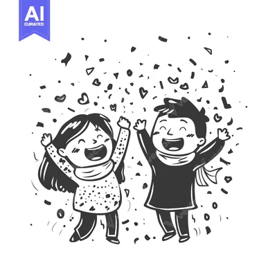 Two Happy Cartoon Characters Celebrated With Confetti