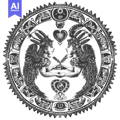 Aset desain premium: Two Indigenous Figures Holding a Branch in a Circular Design