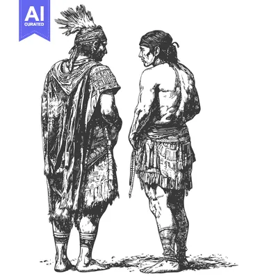 Two Indigenous Men in Traditional Dress, Facing Each Other