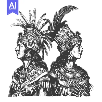Aset desain premium: Two Indigenous People in Traditional Headdresses and Attire