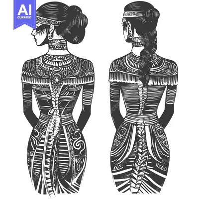 Two Indigenous Women in Traditional Attire, One Facing Forward and the