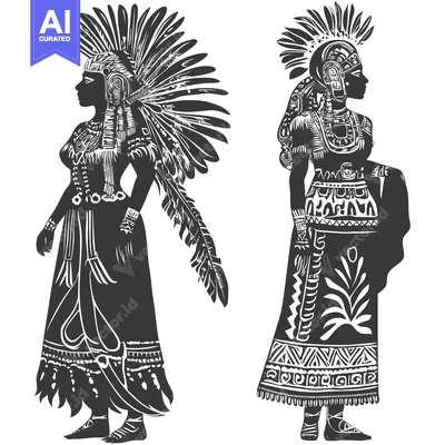 Two Indigenous Women in Traditional Clothing and Headdresses