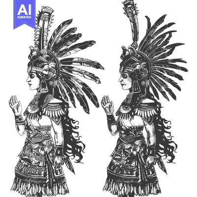 Two Indigenous Women in Traditional Headdresses and Clothing