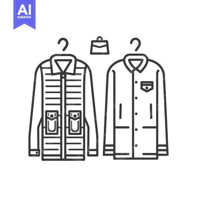 Aset desain premium: Two Jackets, a Bag and a Hanger, Line Art Illustration