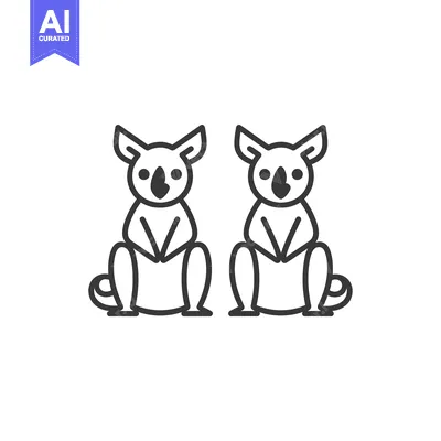 Two Koalas Sitting Side by Side, Outline Illustration