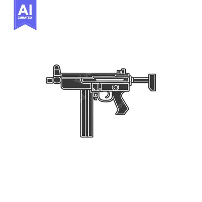 Aset desain premium: A Black and White Silhouette of a Submachine Gun