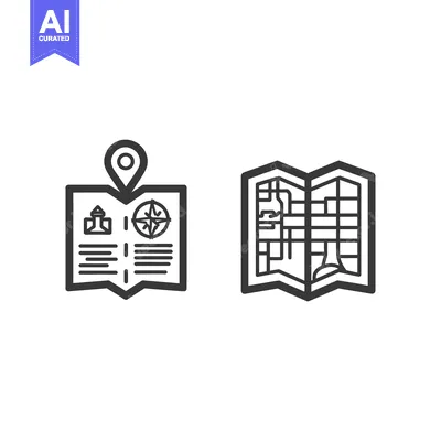 Two Line Drawings of Folded Maps with Symbols