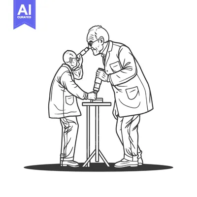 Two Men Examining an Object Through a Telescope