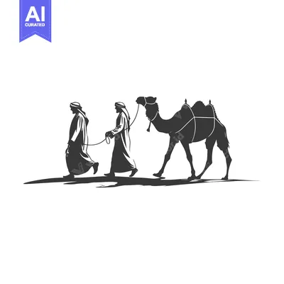 Two Men in Traditional Garb Leading a Camel