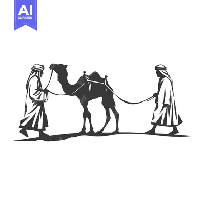 Two Men in Traditional Garb Leading a Camel