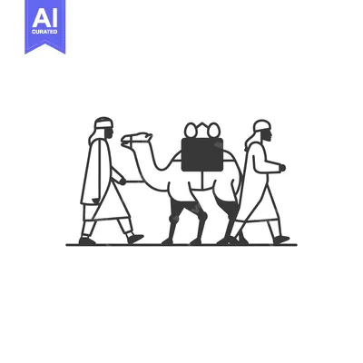 Two Men Leading a Camel with a Saddle