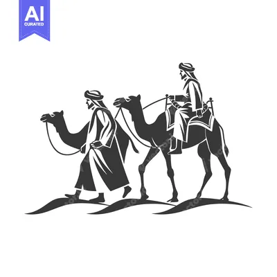 Two Men on a Camel in the Desert