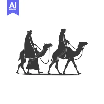 Two Men Riding a Camel in Silhouette