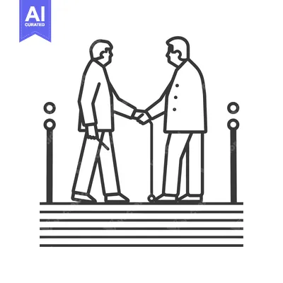 Two Men Shaking Hands on a Platform with Posts