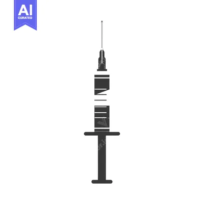 A black and white silhouette of a syringe
