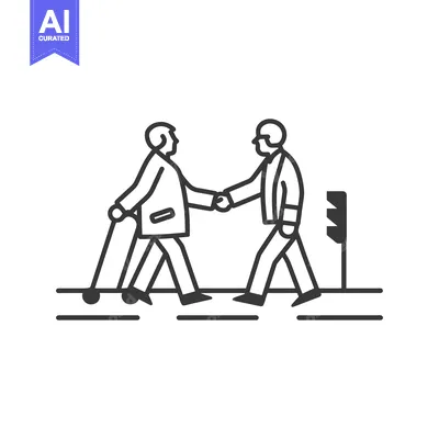 Aset desain premium: Two Men Shaking Hands While Walking on a Crosswalk