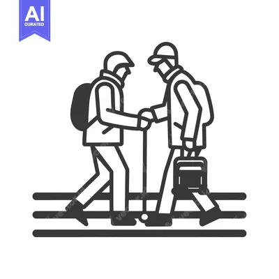 Two Men Shaking Hands While Walking With Backpacks and Suitcases