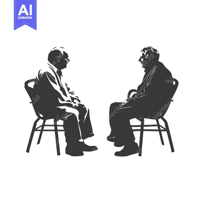 Aset premium populer: Two men sitting in chairs facing each other, silhouettes