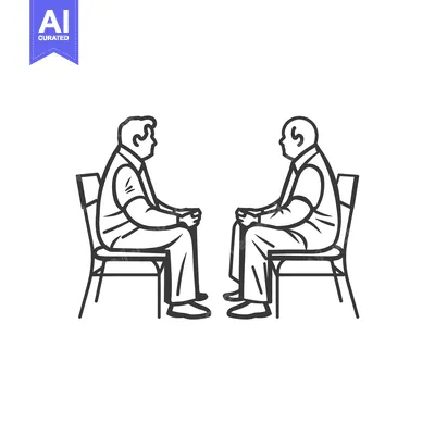 Premium design asset: Two Men Sitting on Chairs Facing Each Other