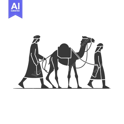 Two Men Walking a Camel