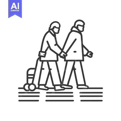 Two Men Walking, One Using a Rolling Walker