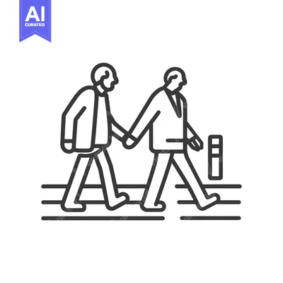 Two Men Walking Side by Side, Holding Hands, One With a Cane