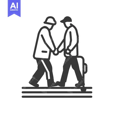 Aset desain premium: Two Men Walking Together, One Using a Cane