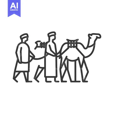 Two Men Walking with a Camel