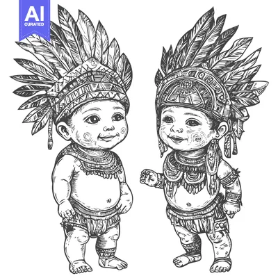 Two Native American Babies Wearing Traditional Headdresses