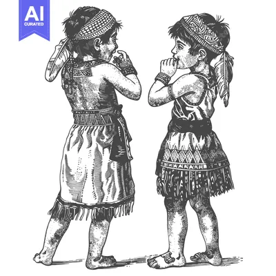 Two Native American Children in Traditional Attire