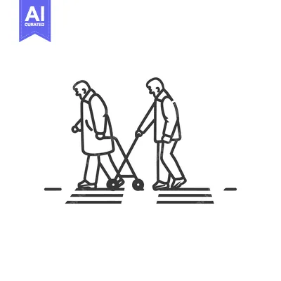 Aset desain premium: Two Older People Walking on a Crosswalk, One Using a Walker