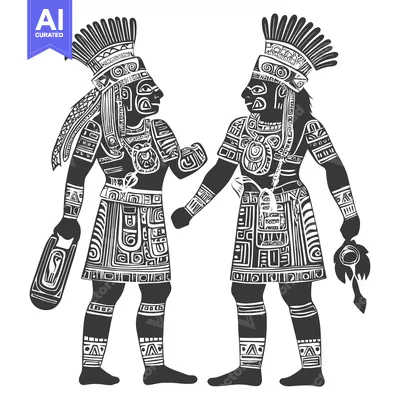 Two Ornate Aztec Figures in Traditional Dress