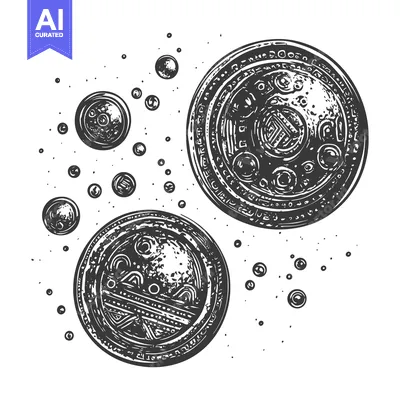 Two Ornate Circular Objects with Smaller Circles Around Them