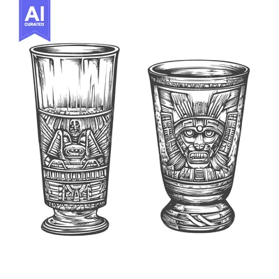 Two Ornate Drinking Vessels with Mayan Designs