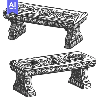 Two Ornate Stone Benches with Floral Designs