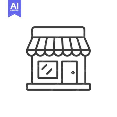 Minimalist Storefront Icon with Awning, Door, and Window Outline