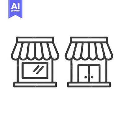 Premium design asset: Minimalist Storefront Icons: Shop Facade with Awning and Doors, Line A