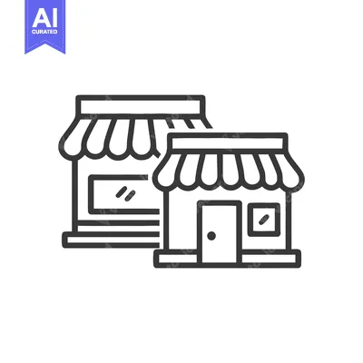 Premium design asset: Minimalist Storefront Icon: Two Shops with Awning, Black and White Lin