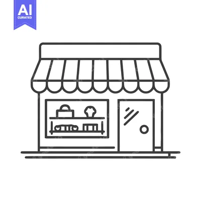 Minimalist Storefront Icon with Awning and Display Window, Line Art